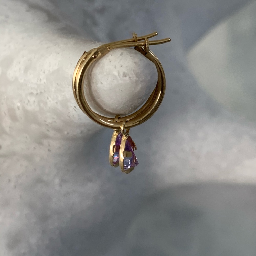 14kt Gold Small Hoops with Topaz - Picture 5 of 5